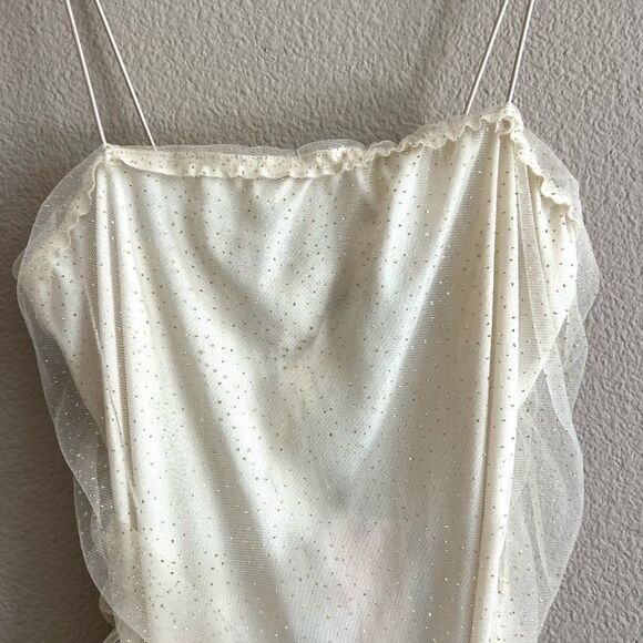 NWT PrettyLittleThing Nude Glitter Mesh Ruched Strappy Dress - Picture 4 of 7